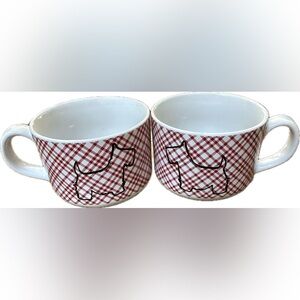MSRF Design Studio Red Plaid Scottie Dog Pattern Coffee Mugs Cups Set of 2 RARE